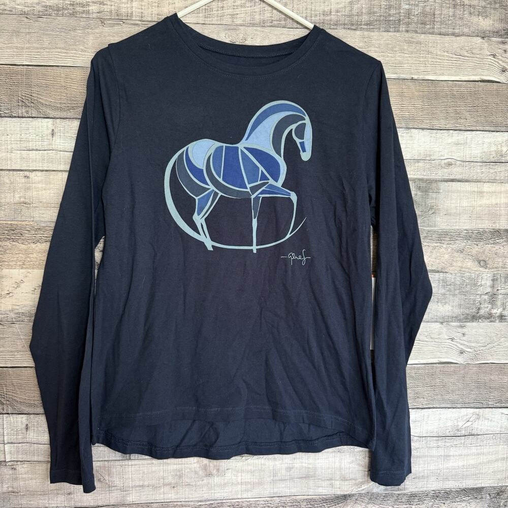 Kerrits Mosaic Horse Equestrian Graphic Long Sleeve T-Shirt Sz M Galaxy Blue NEW